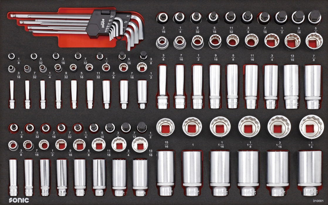 Socket Set 1/4", 3/8", 1/2" (SAE), 100-PCS - MEDIUM