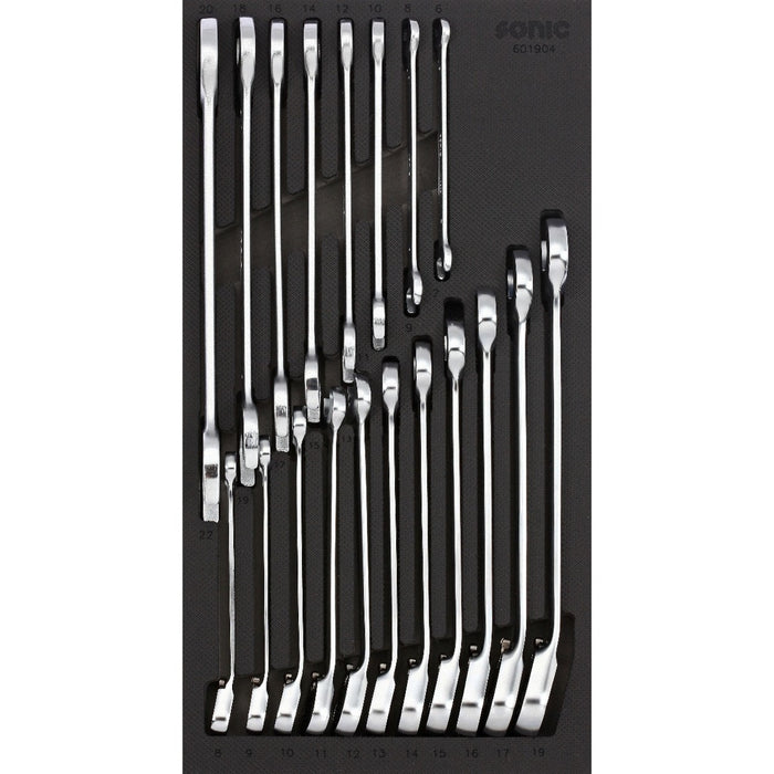 Reversible Ratcheting Open Wrench Set, 19-PCS - SMALL